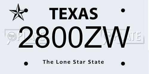 2800ZW Texas License Plate