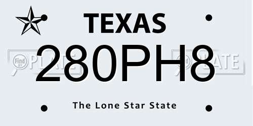 280PH8 Texas License Plate