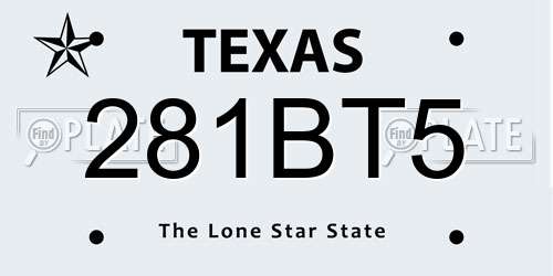 281BT5 Texas License Plate