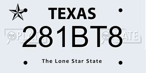 281BT8 Texas License Plate