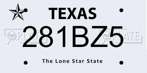 281BZ5 Texas License Plate