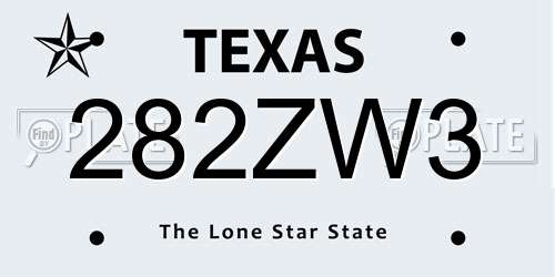 282ZW3 Texas License Plate