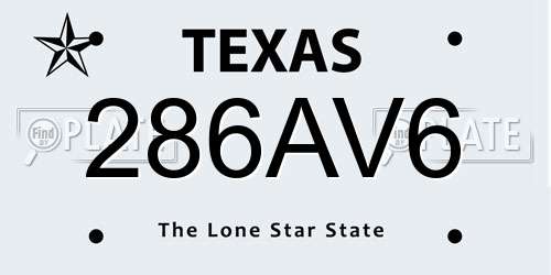 286AV6 Texas License Plate