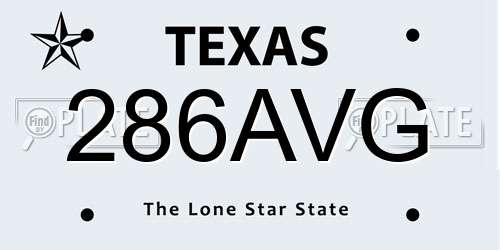 286AVG Texas License Plate