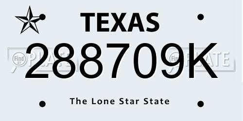 288709K Texas License Plate