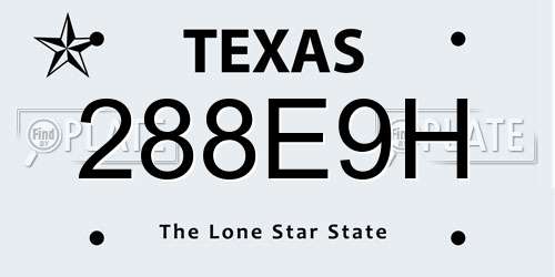 288E9H Texas License Plate