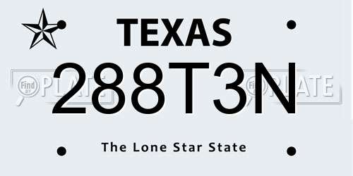288T3N Texas License Plate