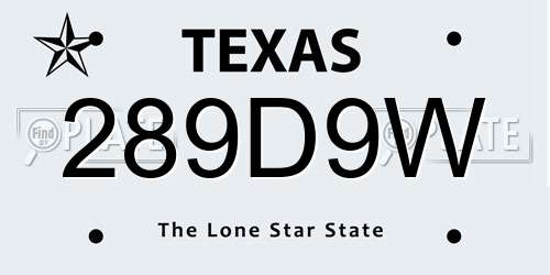 289D9W Texas License Plate