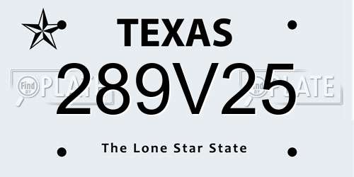 289V25 Texas License Plate