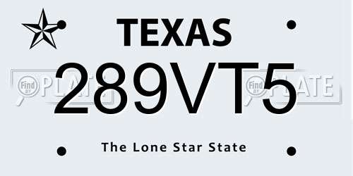 289VT5 Texas License Plate