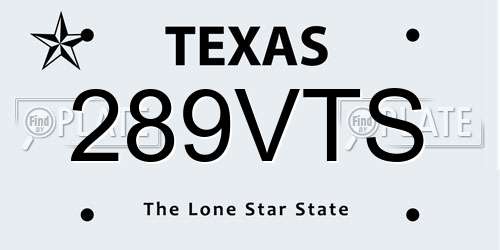 289VTS Texas License Plate