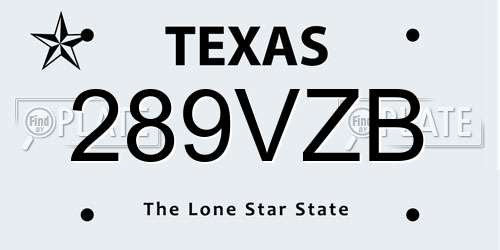 289VZB Texas License Plate