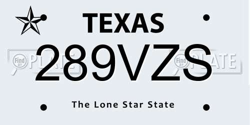 289VZS Texas License Plate