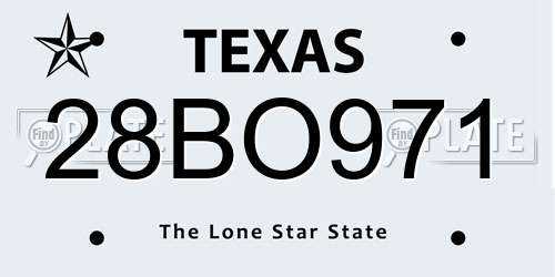 28BO971 Texas License Plate