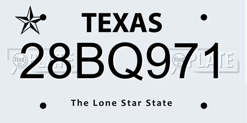 28BQ971 Texas License Plate