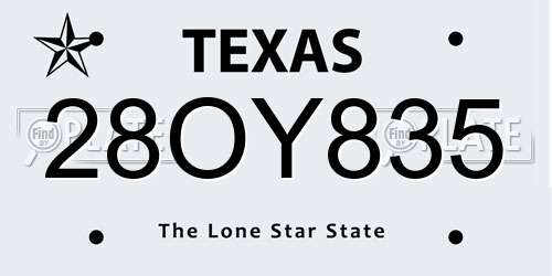 28OY835 Texas License Plate