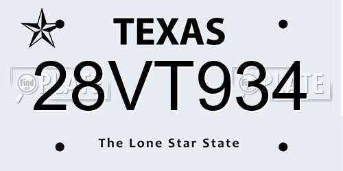 28VT934 Texas License Plate