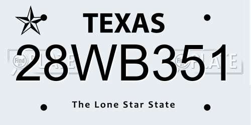 28WB351 Texas License Plate