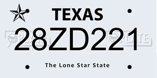 28ZD221 Texas License Plate