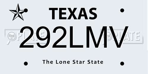 292LMV Texas License Plate