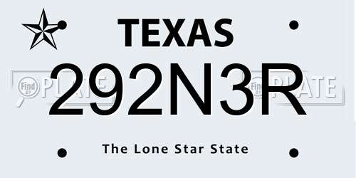 292N3R Texas License Plate