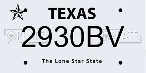 2930BV Texas License Plate