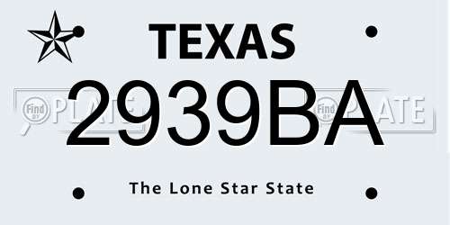 2939BA Texas License Plate