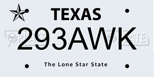 293AWK Texas License Plate