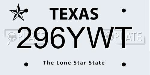 296YWT Texas License Plate