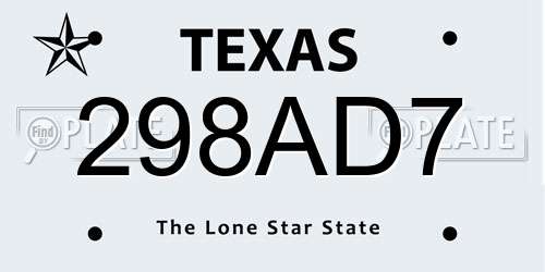 298AD7 Texas License Plate