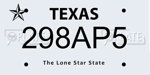 298AP5 Texas License Plate
