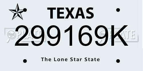 299169K Texas License Plate