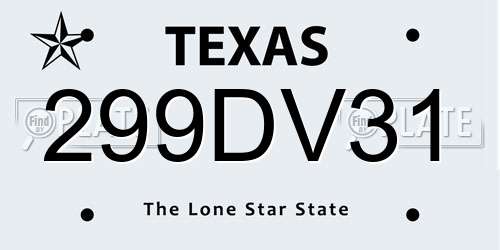 299DV31 Texas License Plate