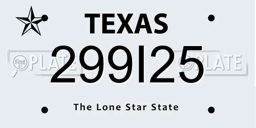 299I25 Texas License Plate