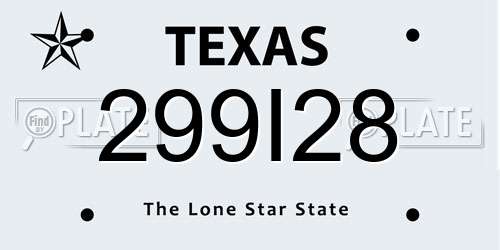 299I28 Texas License Plate