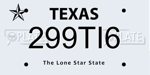 299TI6 Texas License Plate