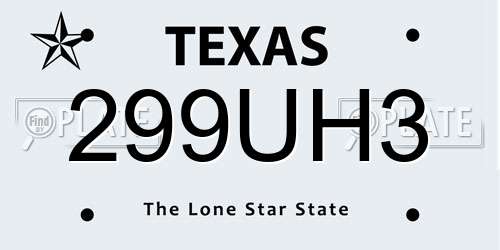 299UH3 Texas License Plate
