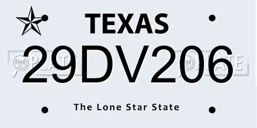 29DV206 Texas License Plate