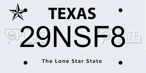 29NSF8 Texas License Plate