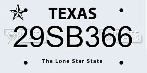 29SB366 Texas License Plate