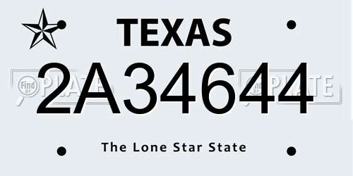 2A34644 Texas License Plate
