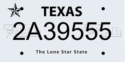 2A39555 Texas License Plate