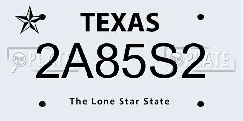 2A85S2 Texas License Plate