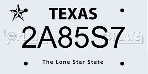 2A85S7 Texas License Plate