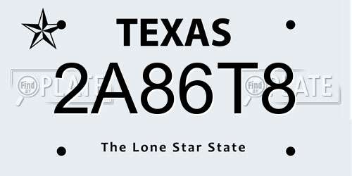 2A86T8 Texas License Plate