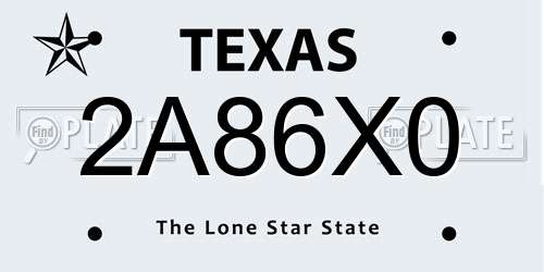 2A86X0 Texas License Plate