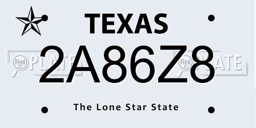 2A86Z8 Texas License Plate