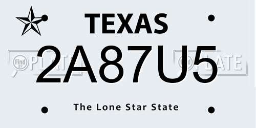 2A87U5 Texas License Plate
