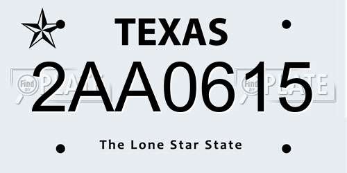 2AA0615 Texas License Plate