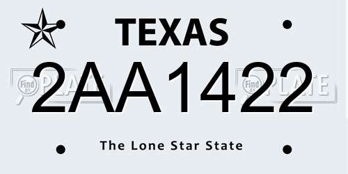 2AA1422 Texas License Plate